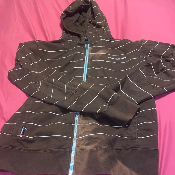 Quiksilver Brown & White Striped Zip Up Hoodie - Picture 1 of 10